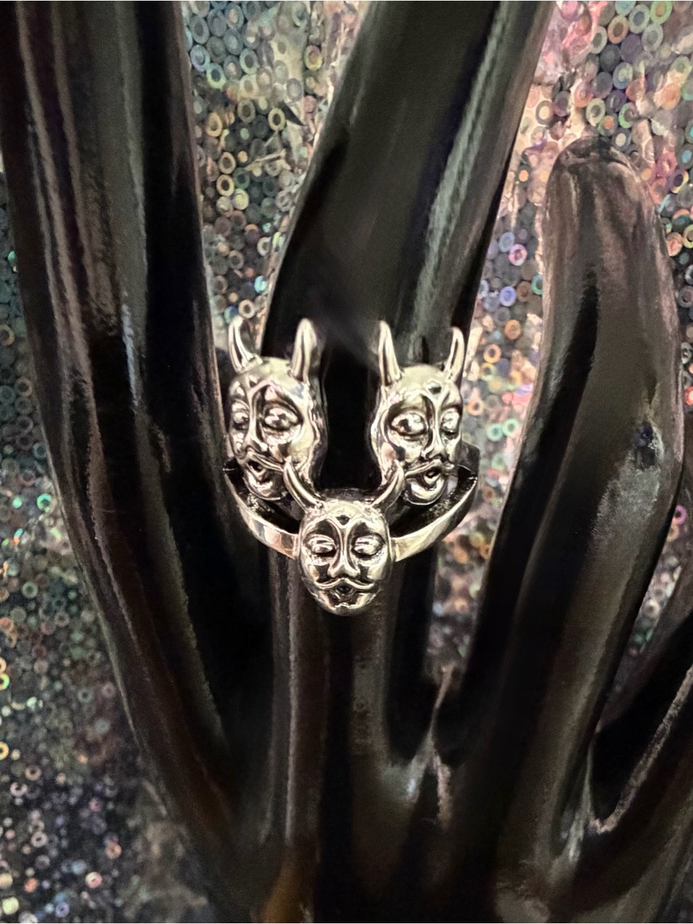 Silver-tone Triple Mask Ring — Women Jewelry